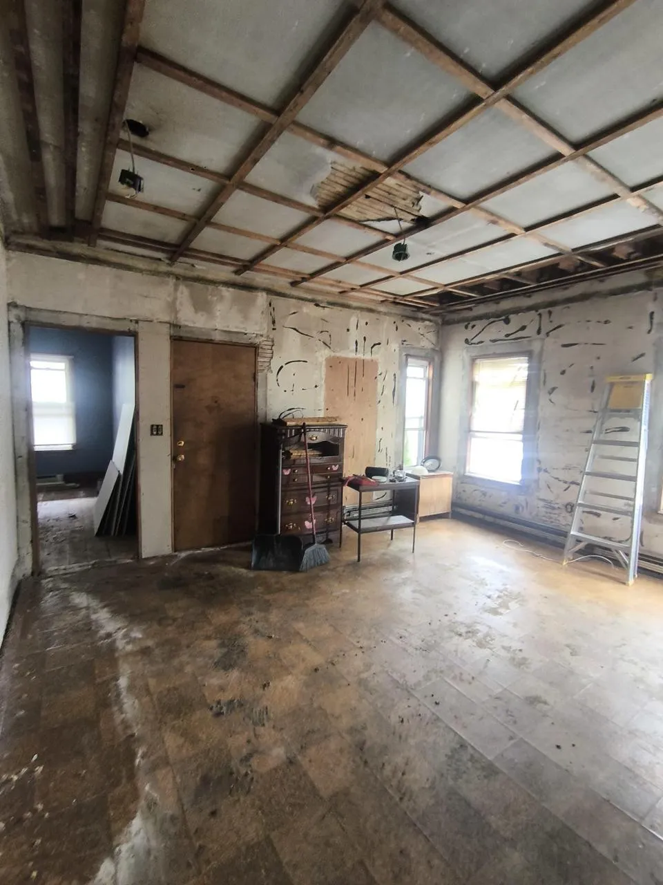 Room stripped to the framing during a full gut renovation